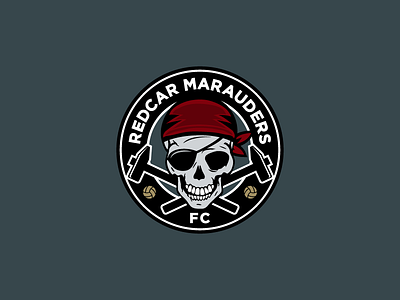 Redcar Marauders Football Club branding crest logo mark pirate skull soccer steel symbol type vector