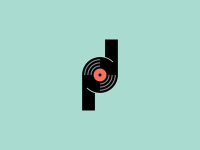 P.D Records branding icon line logo mark negative space p record symbol type vector