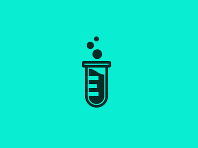 Experiment branding chemistry e icon logo mark negative space science symbol type vector