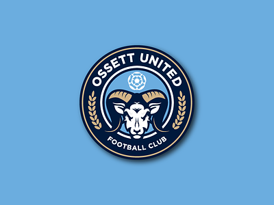 Ossett United FC branding crest football logo mark negative space ram shield soccer type yorkshire