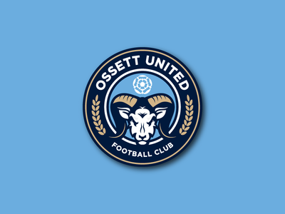 Ossett United FC branding crest football logo mark negative space ram shield soccer type yorkshire