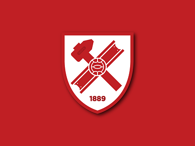 Middlesbrough Ironopolis FC branding crest football hammer identity illustration iron line art logo logomark logotype mark negative space shield soccer steel sticker symbol type vector
