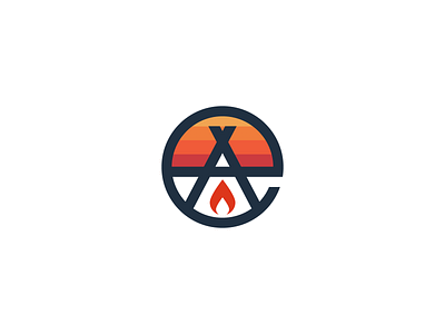 Ashes & Earth adventure branding camping earth fire flame hiking icon identity line logo mark negative space orange outdoor sun symbol tent type vector