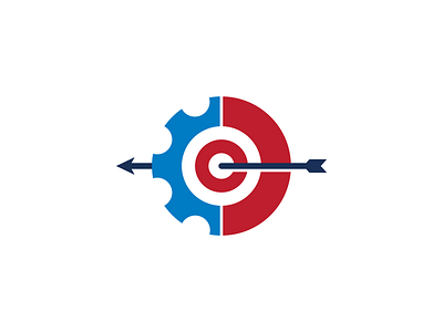 Aim Gear/Cog 2 archery arrow blue branding bullseye cog dart football gear icon identity line art logo negative space red soccer sport sticker target vector