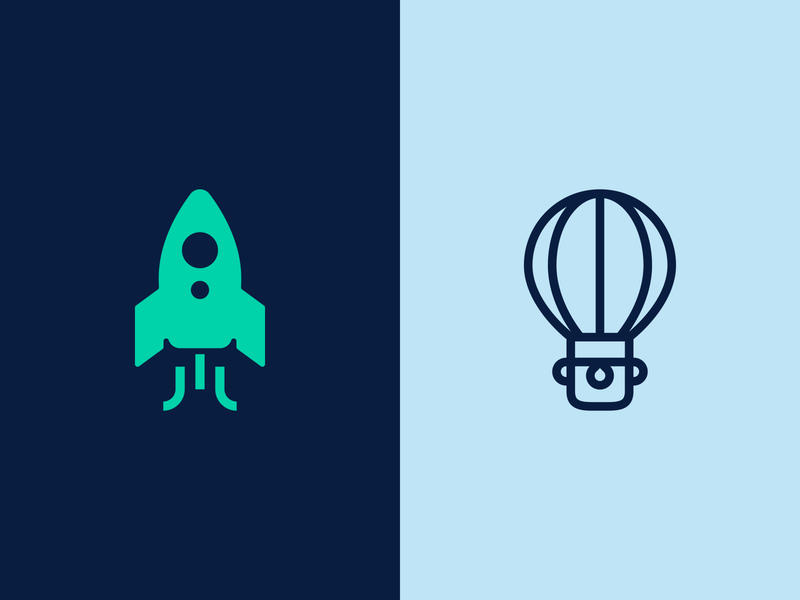 Daily Logo Challenge Day 1 & 2: Rocket/Hot Air Balloon branding dailylogochallenge hot air balloon icon line art logo logo challenge logomark mark negative space rocket vector