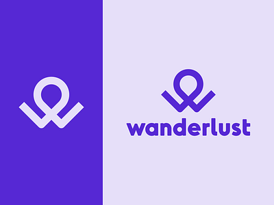 Wanderlust Letter W Logo branding icon identity letter line art logo logomark logotype map mark negative space purple symbol travel type vector