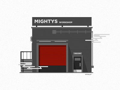 Mightys Workshop building flatdesign illustration mechanic smoke