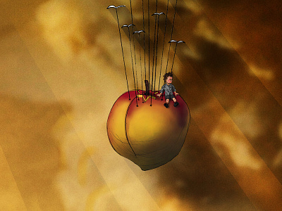 'James and the Giant Peach' book cover illustration book bookcover illustration james peach photoshop sky sunset