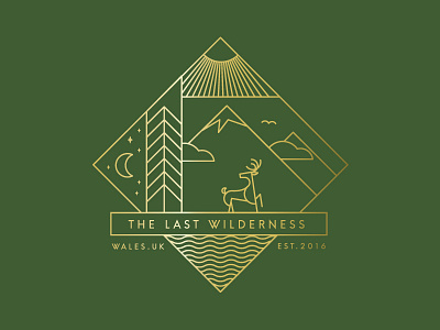 The Last Wilderness badge day design logo moon mountain night river sun water wild wilderness