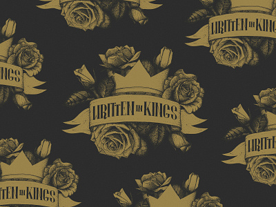 Written In Kings Logo Design album cover band band logo banner black and gold crown illustraion lettering pattern rose stippling