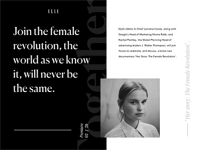 "Female force" documentary editorial concept design for ELLE. art direction branding design editorial layout layout exploration typography