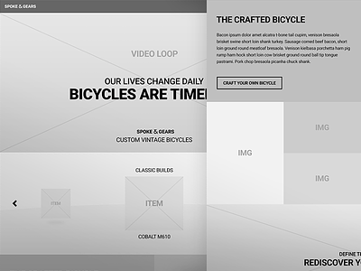 Spoke & Gears - Home Wireframe grid home page landing page layout minimal simple ui ux website wireframe