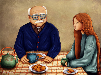 There's just too much that time cannot erase cookies cozy cozy home digital art digital illustration family granddaughter grandpa home illustration lovely grandpa nostalgia photoshop precious memories sweet day sweet memories tea time