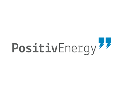 PositivEnergy Logo blue bolt energy gray lightning logo positive quote