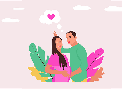 Pregnant woman with husband. Flat vector illustration. flat graphic design husband ilustration leaves pregnant vector woman