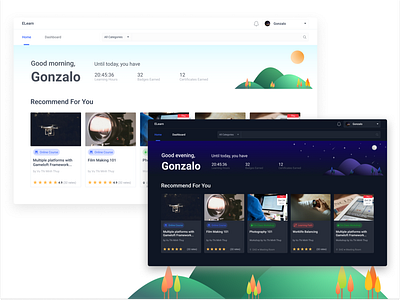 Day and Night theme for E-Learning Platform app design gradient illustration landing page minimal ui design vietnam