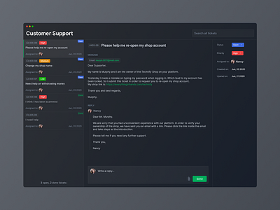 Customer Support Tool b2b communication customer support dark theme dark ui ho chi minh management ui ui design vietnam