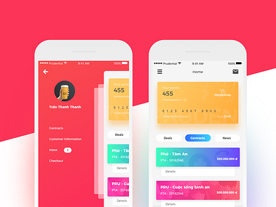 PruCare - Customer care app card left menu member card menu mobile navigation concept ui