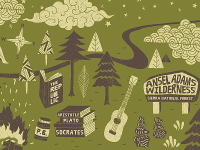 Wilderness bonfire camping clouds illustration outdoors peanut butter philosophy ukulele yosemite