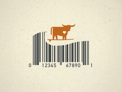 Surfing Cow barcode beyond cow heart icon meat steer steve bullock surf surfboard upc wave