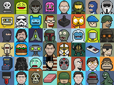 Blockheads 8bit characters illustration retro steve bullock video game