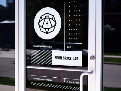 Neon Space Lab door signage black and white door geometric graphic logo sign steve bullock