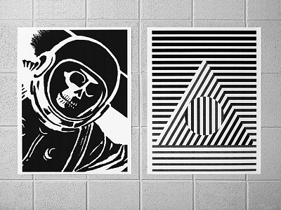 Astro Signal Poster 11 astronaut black and white geometric illustration poster skull space steve bullock