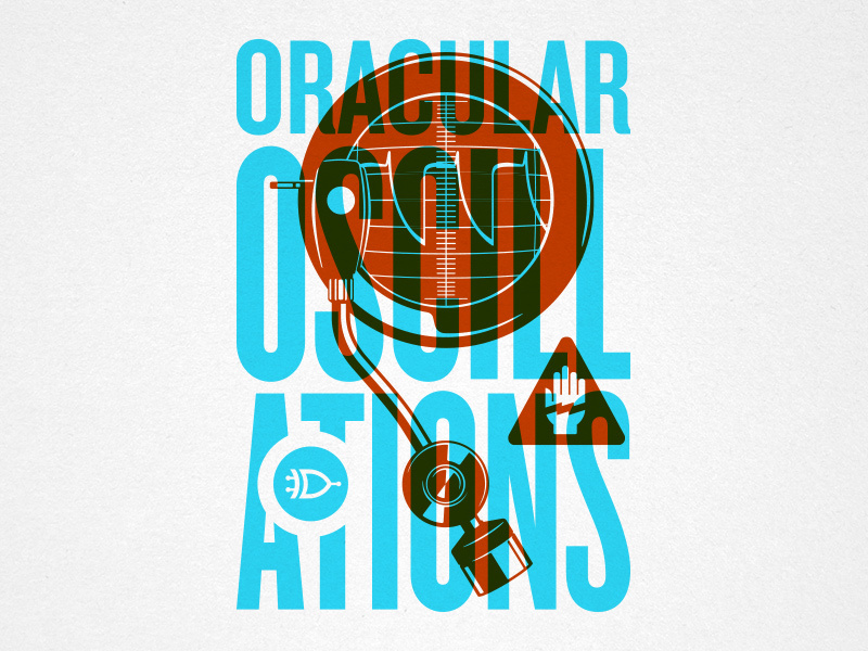 Oracular Oscillations steve bullock electric oscilloscope oscillator screenprint overprint vector illustration poster