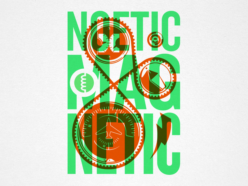 Noetic Magnetic steve bullock electric magnet gauge dial screenprint overprint vector illustration poster