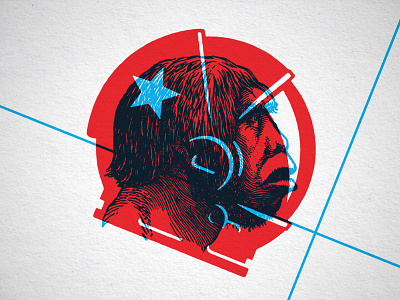Spaceman caveman helmet icon illustration overprint space steve bullock