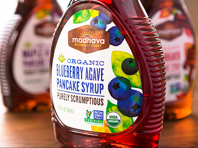 Madhava pancake syrup packaging agave blueberry illustration labels packaging pancakes steve bullock watercolor