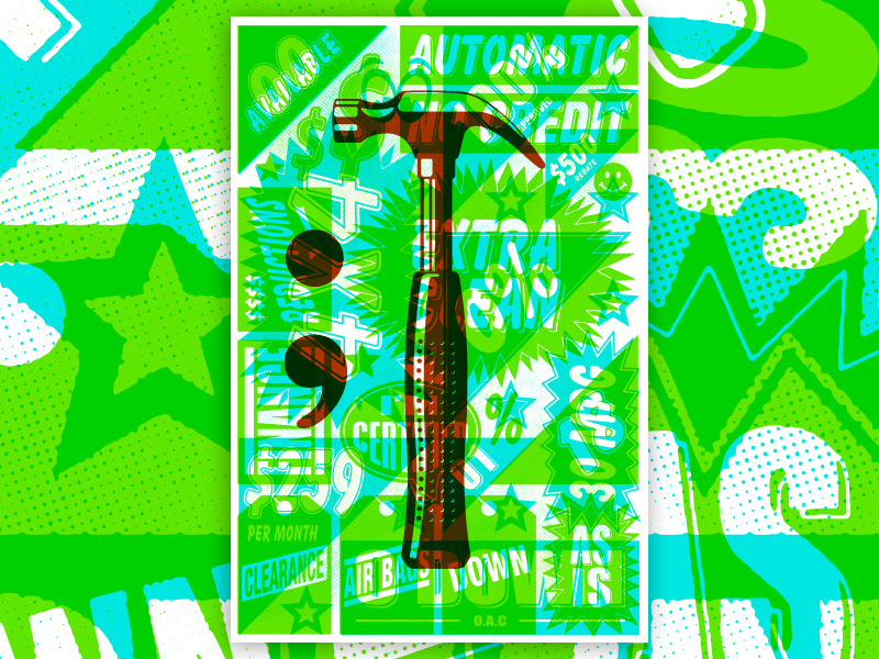 Main Street Constructivism steve bullock type hammer screenprint overprint vector illustration poster