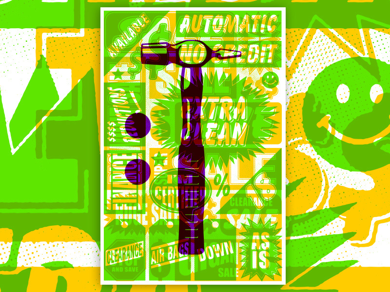 Main Street Constructivism steve bullock type hammer screenprint overprint vector illustration poster