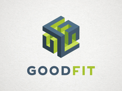 Good Fit Logo 3d block cube dimension f g good fit initials isometric steve bullock