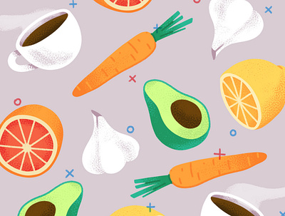 Food avocado carrot coffee design editorial garlic illustration lemon orange texture