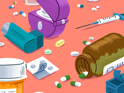 Medicine asthma design healthcare illustration inhaler medical needle pills puffer sick syringe tablets texture