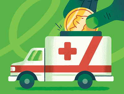 Cash Only Practice ambulance coin design editorial health healthcare hospital illustration medical money payment texture vend