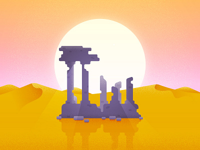 Desolate ancient crumbling decay desert design illustration old ruins sand sun vector