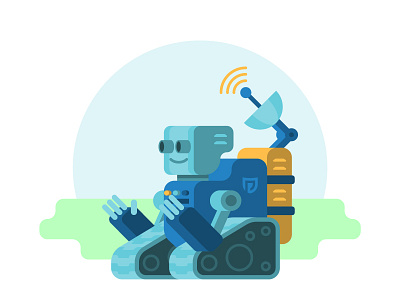 ProBot bot cartoon character happy internet proxy robot server treads vector wifi