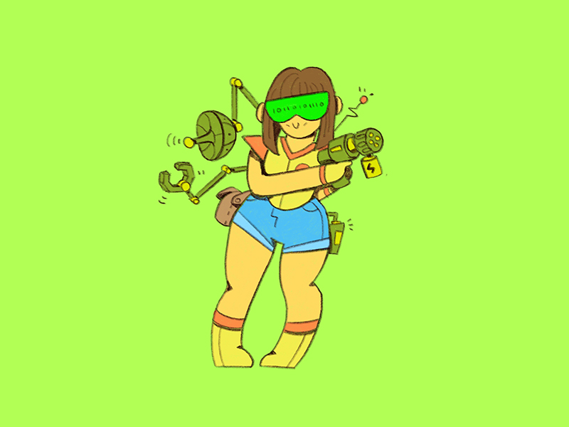 Bounty Hunter cartoon character gadgets gun happy hunter illustration quest tracker woman