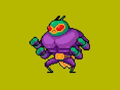 Fly Wrestler bug cartoon character design fight fighter fly game insect luchador muscle pixel quest strong wrestler