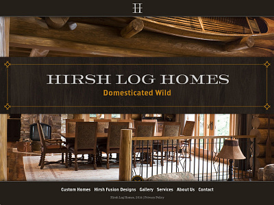 Hirsh Log Homes website brown responsive rustic warm website