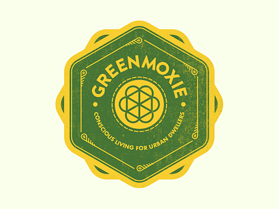 Greenmoxie badge badge details duotone geometric green intricacies patch retro vintage yellow