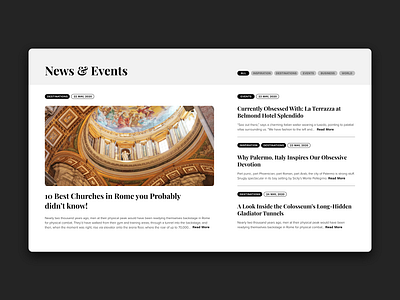 Events & News Section article blog classic clean events filter news newsfeed tags typography user experience user interface website design