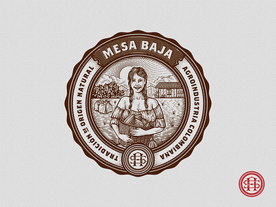 Mesa Baja Cacao Emblem agriculture badge cacao cocoa colombia emblem etching farm farmer illustration monogram packaging retro scratchboard vintage