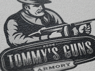 Tommy's Guns armory gangster gunstore hat illustration mafia mob mobster rifle tommy gun