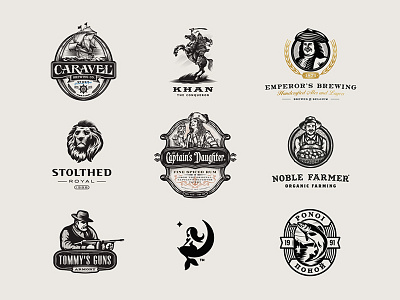 Logo Collection '15 emblem farmer fish gun logo collection pirate portfolio retro ship vintage