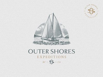 Outer Shores Expeditions adventure boat etching expedition monogram nature schooner scratchboard sea ship vessel vintage