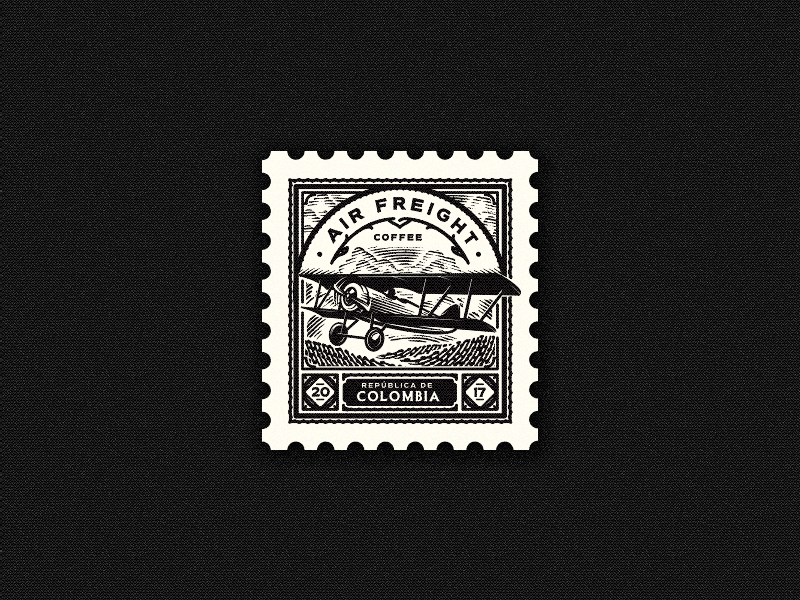 Postmark delivery coffee engraving stamp sky vintage etching airplane plane postmark