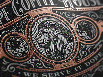 DCH Close up close up coffee emblem foil lion mockup print retro roastery vintage